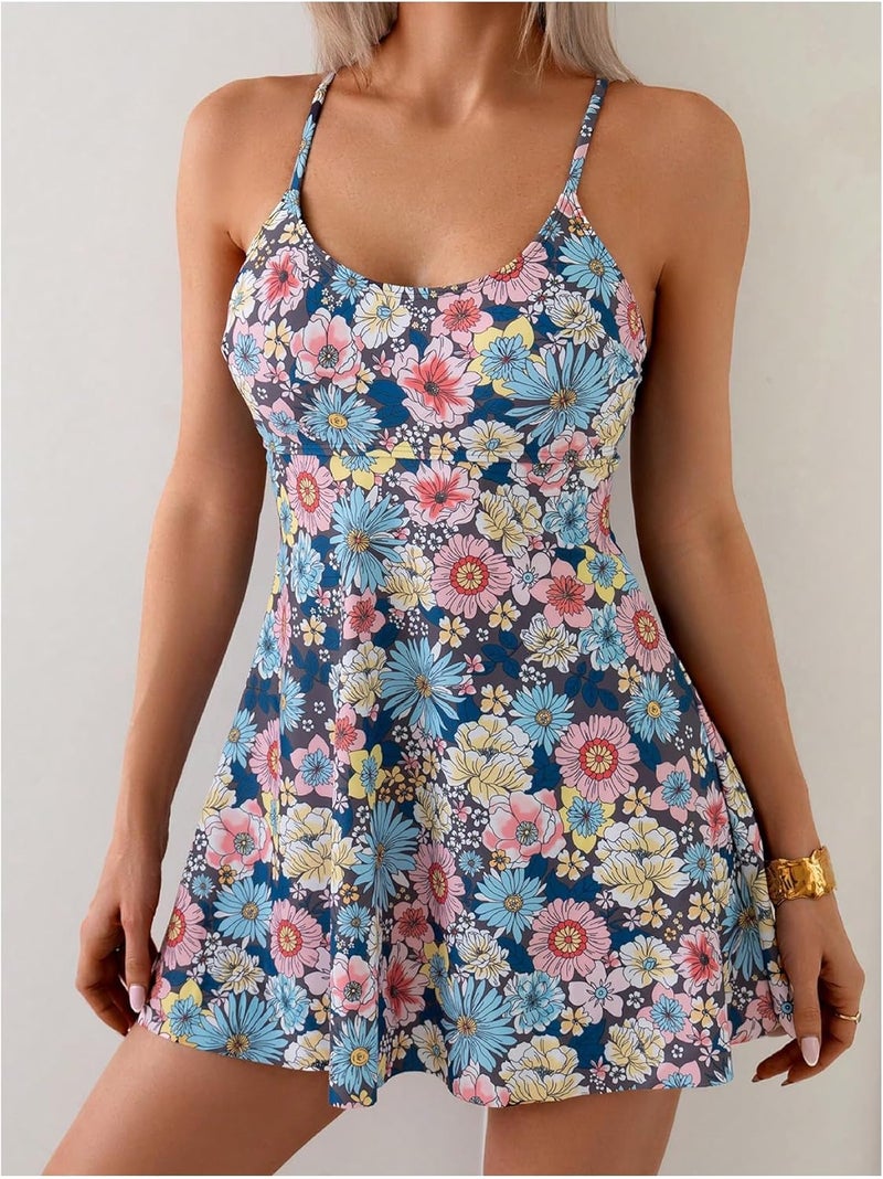 MakeMeChic Women's Floral Tankini Swimsuit Ruffle Hem High Waisted Tummy Control Swimwear - Image 2